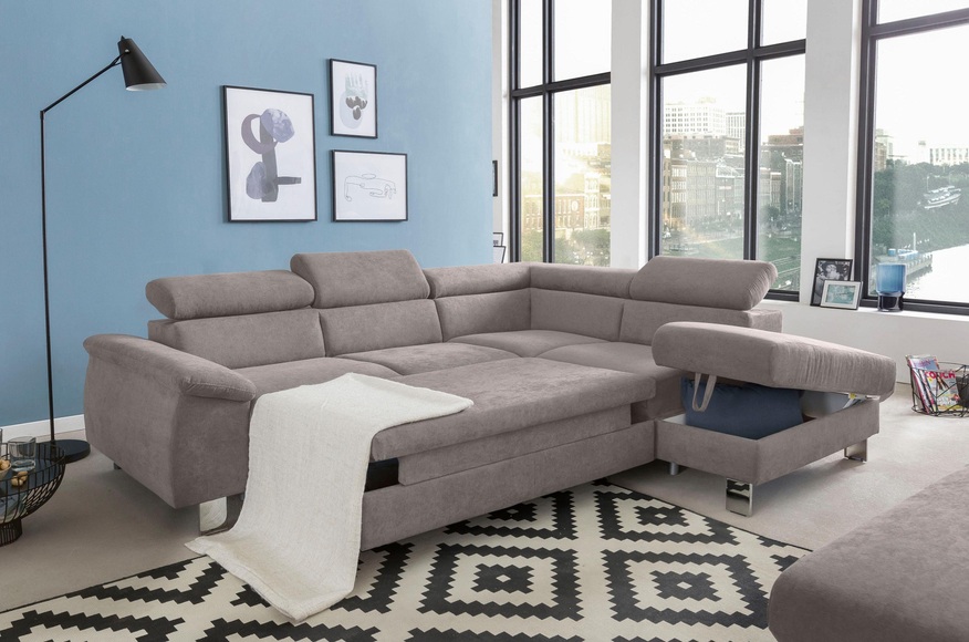 COTTA Ecksofa »Komaris«, inklusive Kopf- bzw. Rückenverstellung, wahlweise Bettfunktion, Bettkasten und RGB-LED-Beleuchtung