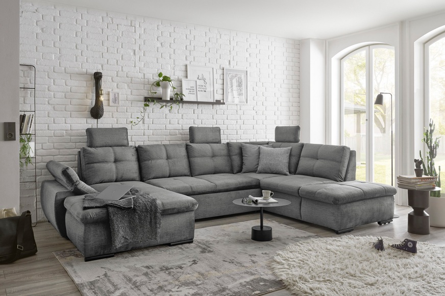 ED EXCITING DESIGN Wohnlandschaft »Alija U-Form«, frei im Raum stellbar, Schlaffunktion, Kopfstützen, Armteilverstellung