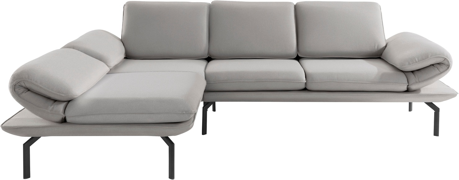 DOMO collection Ecksofa »New York«, wahlweise mit Arm- und Rückenfunktion, mit Winkelfuss aus Metall