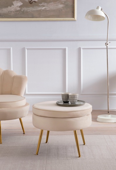 Sitzpouf rund Samt beige