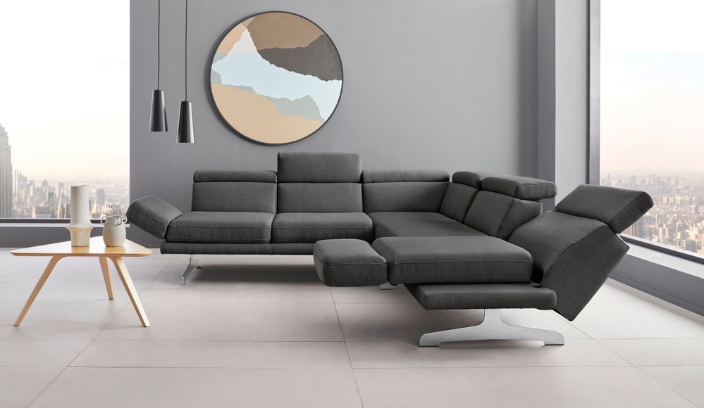 Places of Style Ecksofa »Amantea«, mit Fussablage, Arm-, Kopf- und Rückenverstellung, wahlweise mit 2 Drehsitzen - so wird der äussere Sitz zum Sofa