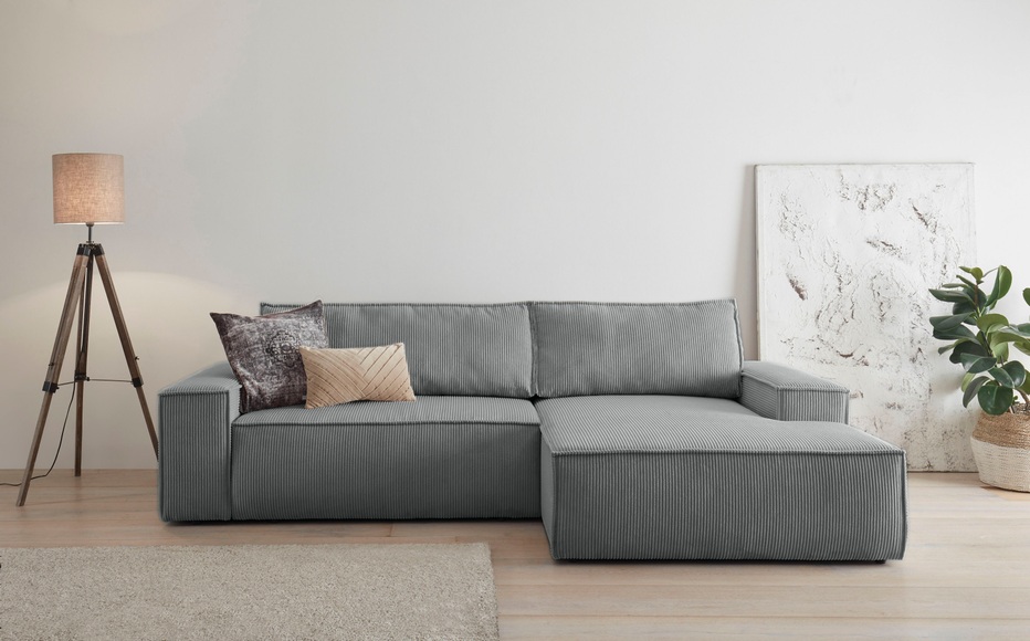 Premium collection by Home affaire Ecksofa »SHERWOOD«, mit Bett-Funktion (Liegefläche 210x136 cm), Bettkasten, mit 2 losen Rückenkissen, hochwertiger Cord-Bezug