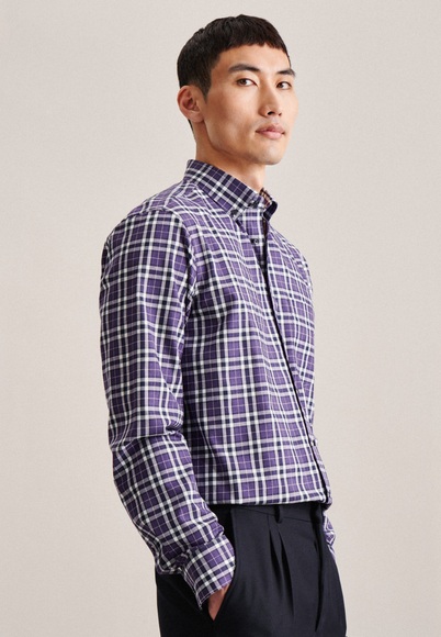 Flanellhemd Regular Fit Langarm Karo Herren Flieder 46