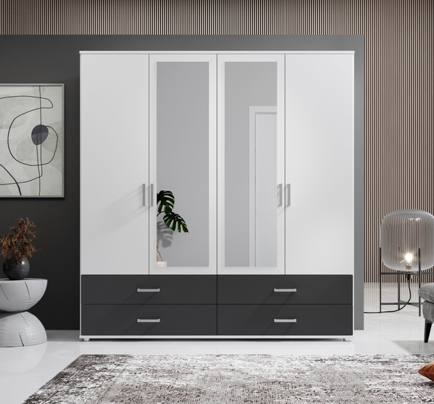 Schlafkontor Drehtürenschrank »Ivar Kleiderschrank mit Spiegel«, inklusive 2 Spiegeltüren und 2 farblich abgesetzten Schubkästen