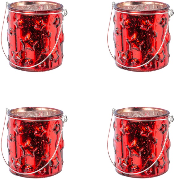 Creativ deco Windlicht, (4 St.), Glas mit Stern-Struktur