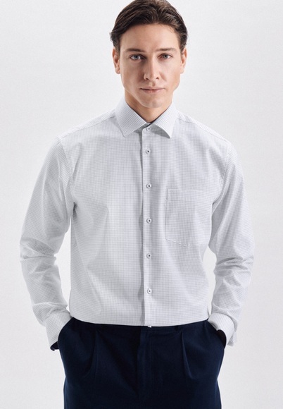 Business Hemd Regular Fit Langarm Karo Herren Blau 44