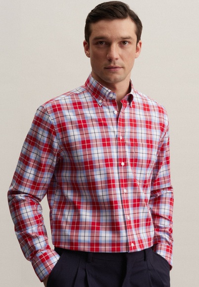 seidensticker Businesshemd »Regular«, Regular Langarm Button-Down-Kragen Karo