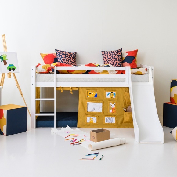 Hoppekids Hochbett »«Creator Autumn Yellow»«, Rutsche & Vorhang Gelb und viel Auswahl