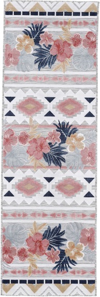carpetfine Läufer »Deja 101«, rechteckig, 4 mm Höhe, robustes Flachgewebe, Motiv- Floral Palmenblätter, Hoch-Tief Effekt, In- und Outdoor geeignet, Wetterfest und UV-beständig für Balkon, Terrasse, Garten, Aussenbereich,Wohnzimmer, Schlafzimme