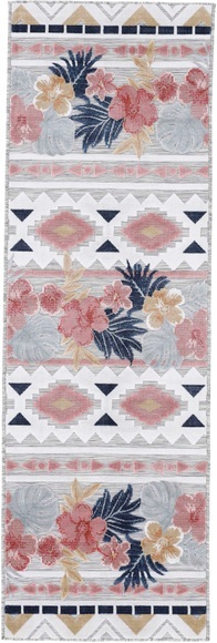carpetfine Läufer »Deja 101«, rechteckig, 4 mm Höhe, robustes Flachgewebe, Motiv- Floral Palmenblätter, Hoch-Tief Effekt, In- und Outdoor geeignet, Wetterfest und UV-beständig für Balkon, Terrasse, Garten, Aussenbereich,Wohnzimmer, Schlafzimme