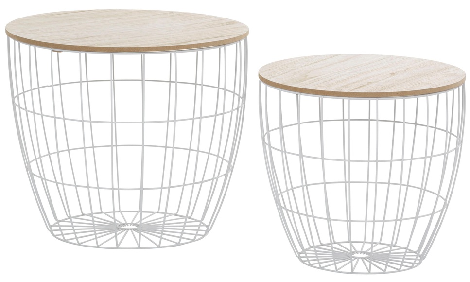 Beistelltisch weiß, aus Metall und Holz, 2er Set