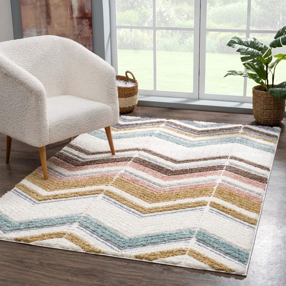 Carpet City Hochflor-Teppich »Focus«, rechteckig, 20 mm Höhe, 3D-Optik, Chevron/ Zickzack, Wohnzimmer
