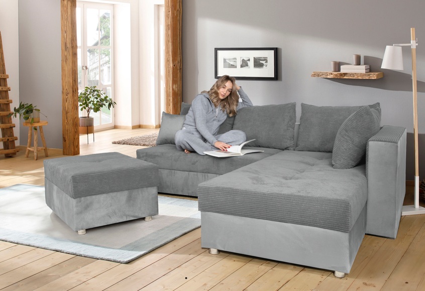 COLLECTION AB Ecksofa »30 Jahre Jubiläums-Modell Italia«, mit Bettfunktion und Bettkasten, in Cord-Samt Mix
