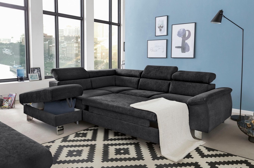 COTTA Ecksofa »Komaris«, inklusive Kopf- bzw. Rückenverstellung, wahlweise Bettfunktion, Bettkasten und RGB-LED-Beleuchtung