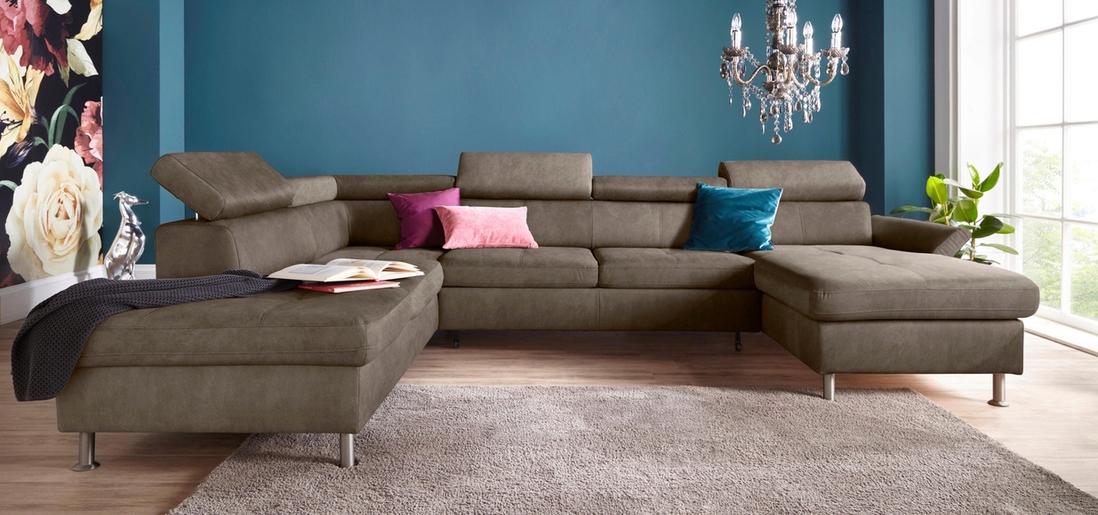 exxpo - sofa fashion Wohnlandschaft, inkl. Kopf- bzw. Rückenverstellungwahlweise mit Bettfunktion und Bettkasten