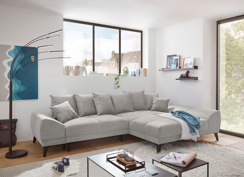 ED EXCITING DESIGN Ecksofa »Scott L-Form«, frei im Raum stellbar, mit Bettkasten, Schlaffunktion und 8 Kissen