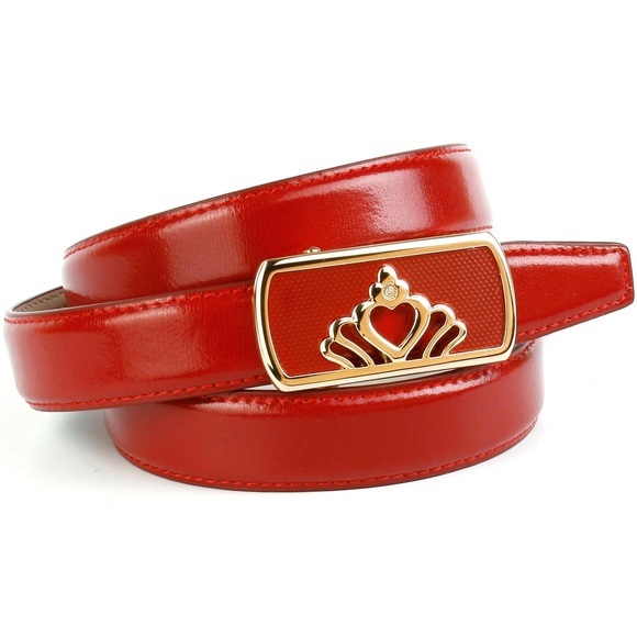 Anthoni Crown Ledergürtel in Rot mit Kristall-Glas-Schnalle