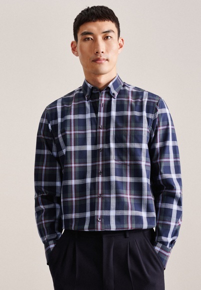 seidensticker Flanellhemd »Regular«, Regular Langarm Button-Down-Kragen Karo