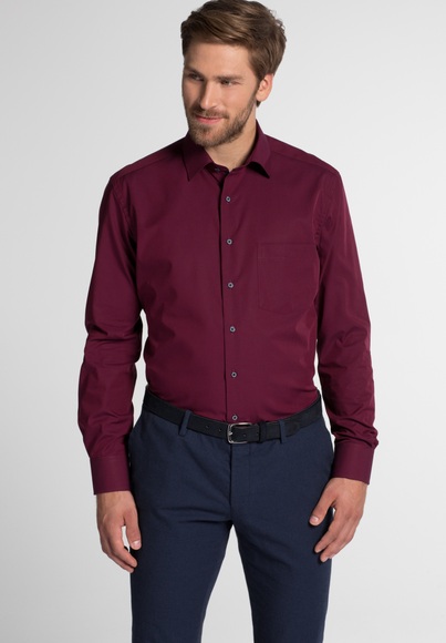 ETERNA LANGARM HEMD MODERN FIT FIL À FIL HIMBEERROT UNIFARBEN