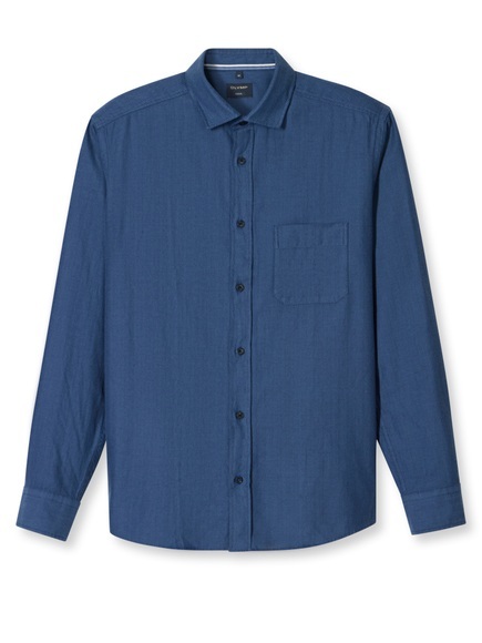 OLYMP Flanellhemd casual, modern fit, Kentkragen, unifarben