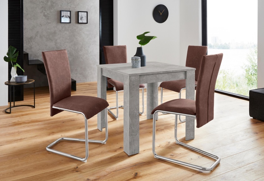 Homexperts Essgruppe »Nick1-Mulan«, (Set, 5 tlg.), Tisch in Beton-Optik, Breite 80 cm