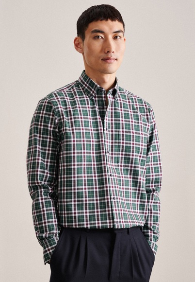 Flanellhemd Regular Fit Langarm Karo Herren Grün 47