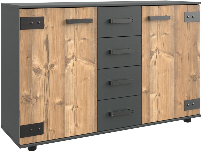 Ti`me Kommode 130/83/41 cm , Stockholm , Graphitfarben, Fichtefarben , Holzwerkstoff , 2 Fächer , 130x83x41 cm , Dekorfolie,Nachbildung , Typenauswahl, Beimöbel erhältlich,Typenauswahl, Beimöbel erhältlich,Typenauswahl, Beimöbel erhältlich , 0