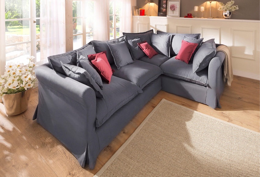 Home affaire Ecksofa »Luise«, mit vielen losen Kissen und abnehmbarer Husse