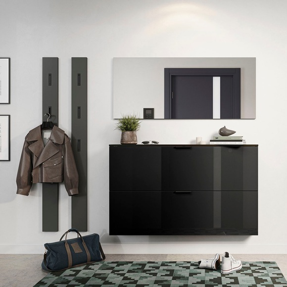 GERMANIA Garderoben-Set »Valega«, (4 St.), Schuhschrank mit Glasfronten, Spiegel und zwei Garderobenpaneelen