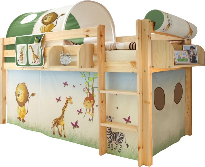 Ticaa Hochbett »Malte« mit Rolllattenrost und Textil-Set