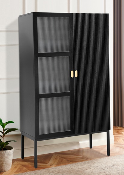 Leonique Mehrzweckschrank »Meaux«, Viel Stauraum, 1 Glastür, 1 Tür in Riffeloptik, Breite 107 cm