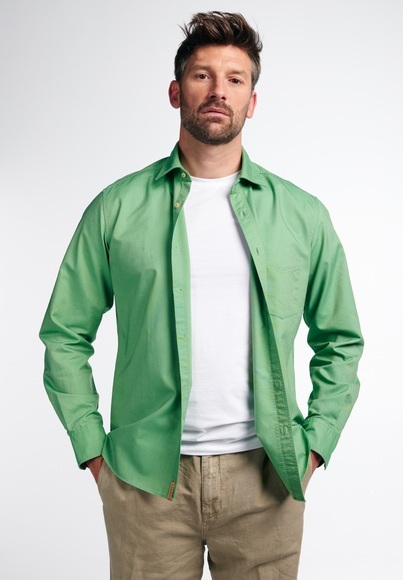 ETERNA LANGARM HEMD REGULAR FIT UPCYCLING SHIRT OXFORD MINZGRÜN