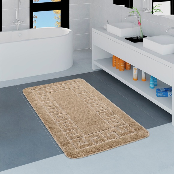 Paco Home Badematte »Riga 186«, Höhe 16 mm, rutschhemmend beschichtet, fussbodenheizungsgeeignet, Badteppich, Uni Farben, mit Bordüre, waschbar, rechteckig & rund erhältlich