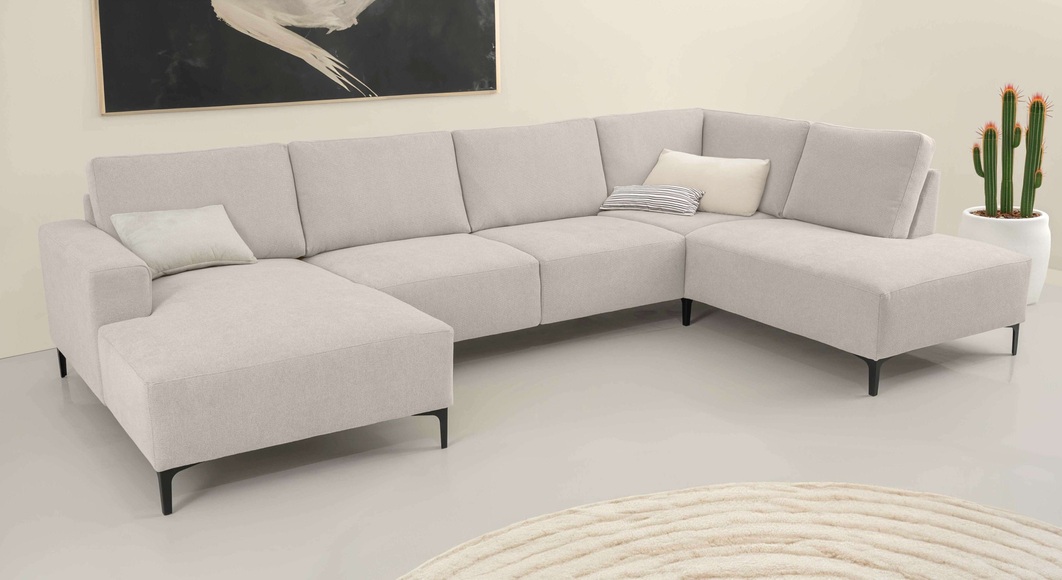 Home affaire Wohnlandschaft »Tournon U-Form, XXL Sofa, Breite 333 cm, Webstoff, Chenille«, Designsofa im nordischen Stil, Wellenunterfederung, Metallfüsse