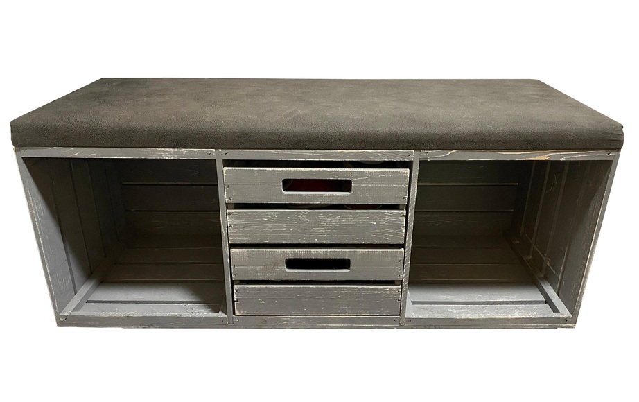 Holz Zollhaus - Bank mit Schubladen, Vintage Grau, 90 x 55 cm