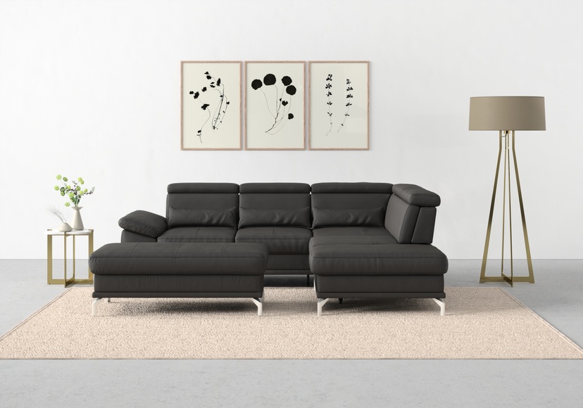 sit&more Ecksofa »Cabrio«, mit Sitztiefenverstellung und Federkern, 3 Nierenkissen