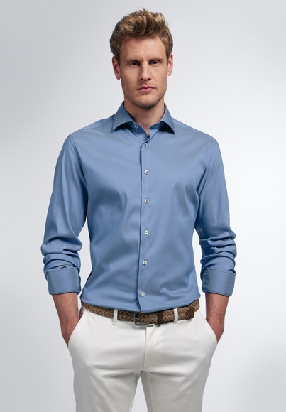 ETERNA LANGARM HEMD SLIM FIT PERFORMANCE SHIRT STRETCH BLAU UNIFARBEN