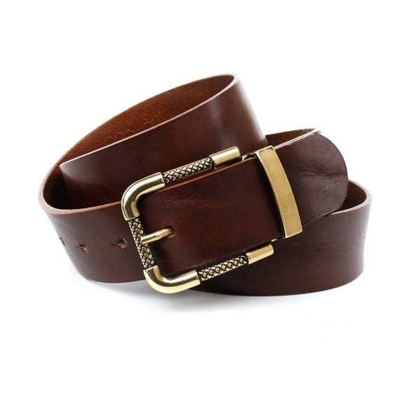 Anthoni Crown Denim-Gürtel in Braun mit Dornschliesse in Goldfarben