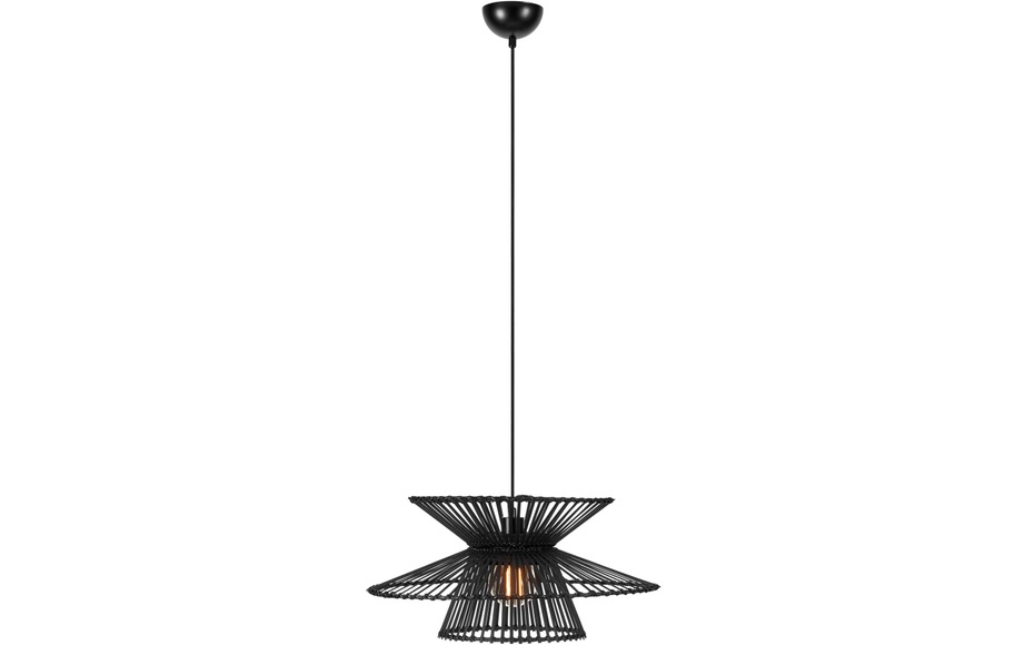 Hängelampe Duplici, Stecker, schwarz, Bambus, Ø 57 cm