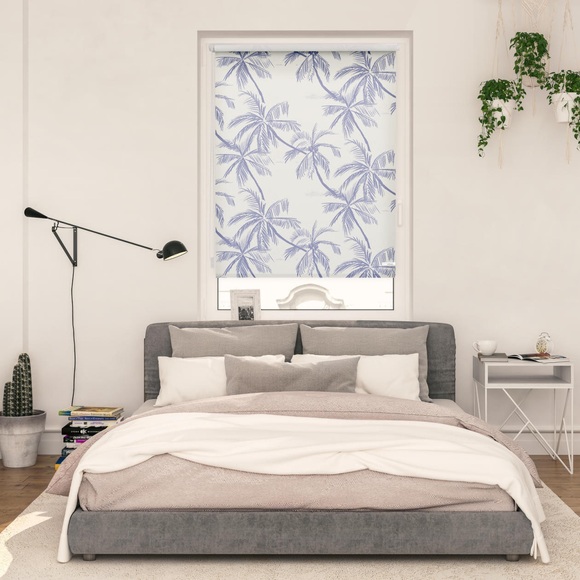 LICHTBLICK ORIGINAL Seitenzugrollo »Rollo Klemmfix, ohne Bohren, blickdicht, Blueprint Palms - Blau«, blickdicht, Sichtschutz-Blendschutz, freihängend