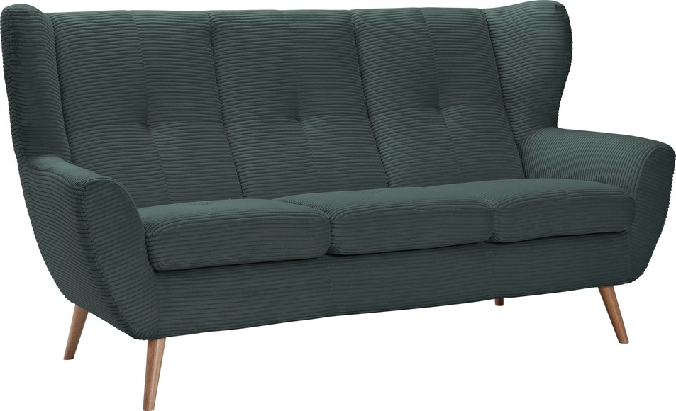 exxpo - sofa fashion 3-Sitzer »ALVESTA, Loungesofa, Küchensofa, hoher Sitzkomfort, Ohrenbackensofa«, gemütliche Rückenlehne, mit Knopfheftung und hohen Holzfüssen, in Cord