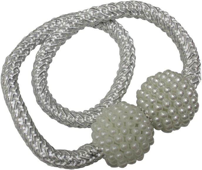 GARDINIA Raffhalter »Raffhalter Flex-V mit Magnet«, (2 St.), mit gewebten Band mit Kugeln in Perlenoptik