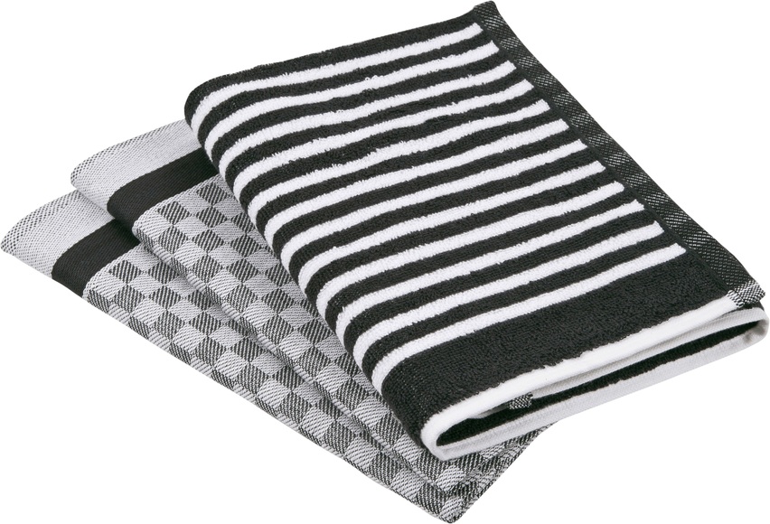 ROSS Geschirrtuch »Exclusiv«, (Set, 3 tlg.), 1x Küchen-Frottiertuch 50x50 cm Streifen und 2 Geschirrtücher 50x70 cm mit Karodesign