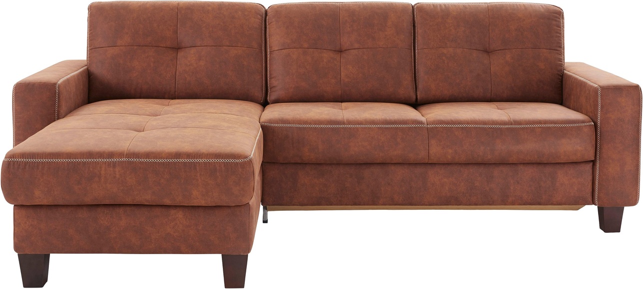 Places of Style Ecksofa »Casoria«, Recamiere wahlweise mit elektrischer Relaxfunktion, 2-Sitzer-Element optional mit Vorziehsitz und Bettkasten, Bezug mit Kreuznaht, inkl. Federkern-Polsterung
