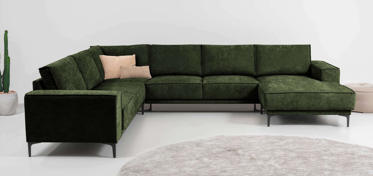 Places of Style Wohnlandschaft »XXL Sofa Oland, Struktur, Flachgewebe, Luxus-Microfaser, Boucle«, U-Form, 342 cm, Wellenunterfederung, Skandi-Design, Metallfüsse