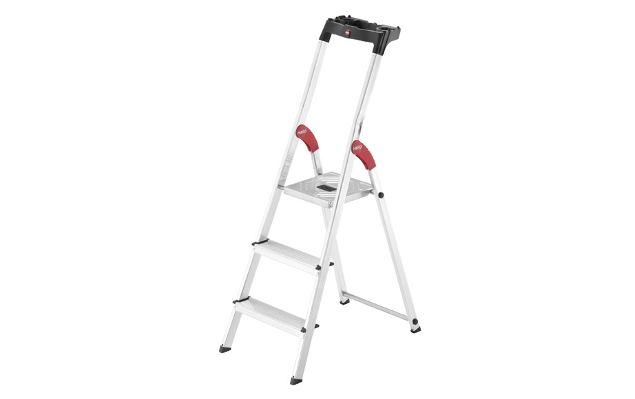 Hailo L60 StandardLine 8160-307 Aluminium Stufen-Stehleiter inkl. Werkzeugablage Arbeitshöhe (max.): 2.35 m Silber, Rot,