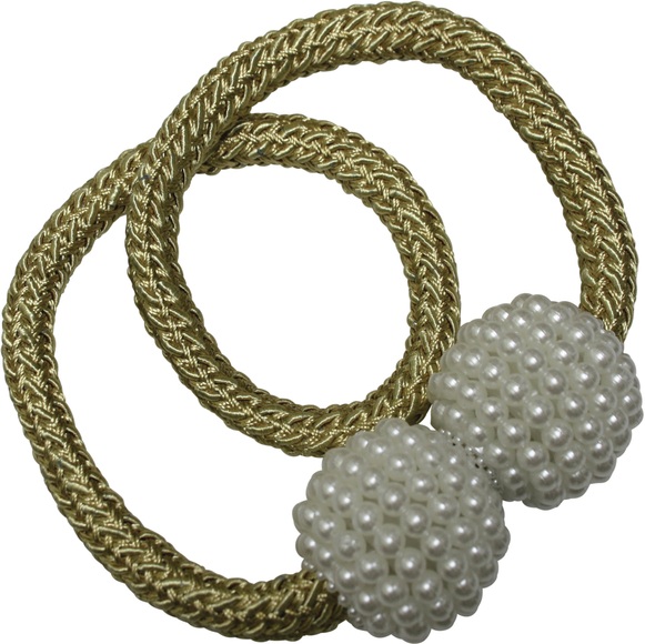 GARDINIA Raffhalter »Raffhalter Flex-V mit Magnet«, (2 St.), mit gewebten Band mit Kugeln in Perlenoptik
