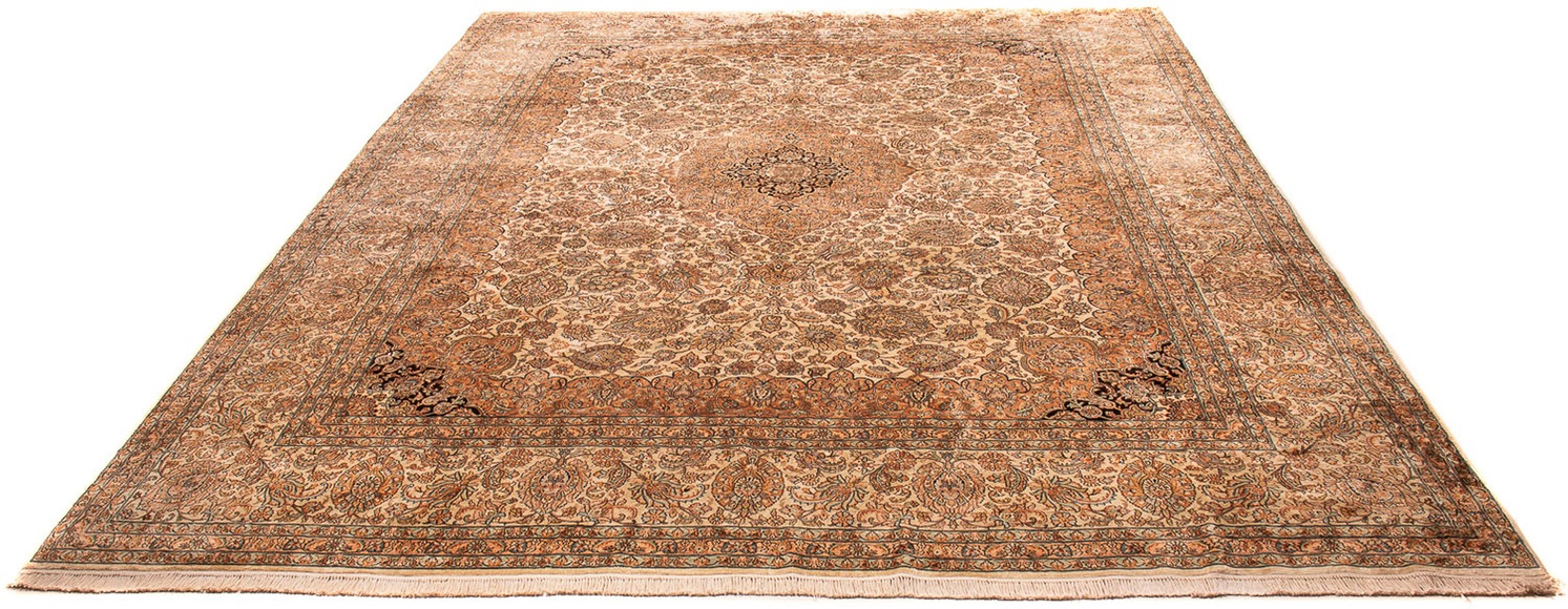 morgenland Seidenteppich »Seidenteppich - Kaschmir Seide - 410 x 307 cm - hellbraun«, rechteckig, 4 mm Höhe, Wohnzimmer, Handgeknüpft, Einzelstück mit Zertifikat