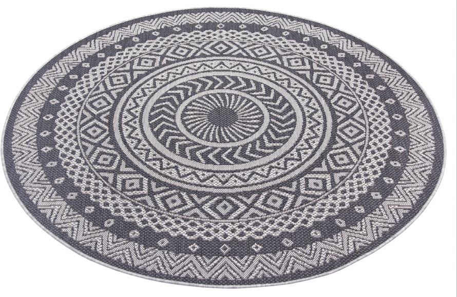 Leonique Teppich »Sia«, rund, 3 mm Höhe, In-und Outdoor geeignet, Mandala, Rund, Wohnzimmer, Balkon, Terrasse, Garten, Pflegeleicht, Flachgewebe