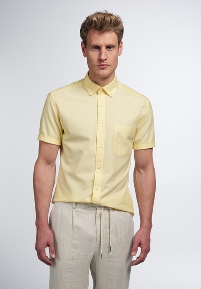 ETERNA KURZARM HEMD SLIM FIT UPCYCLING SHIRT OXFORD GELB UNIFARBEN